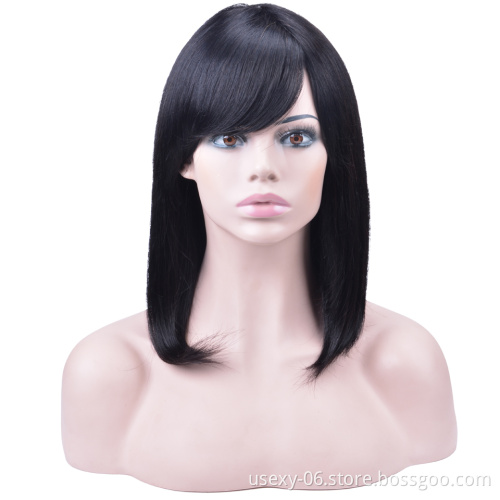 New Arrival Wholesale Full Machine Made Cuticle Aligned Raw Virgin Brazilian Human Hair Wigs With Bangs